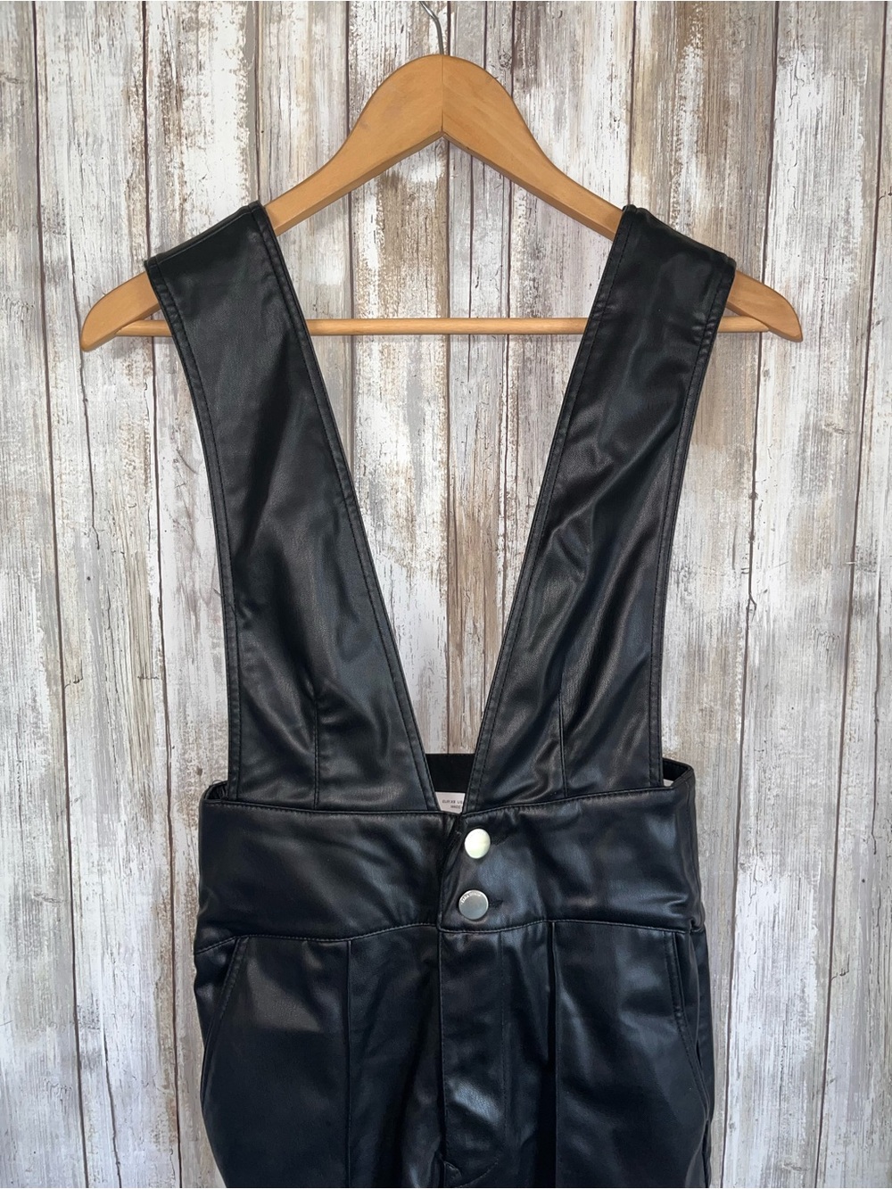 Zara Black Faux Leather Suspender Overall Pants Wide Leg XS NWT - Picture 4 of 7